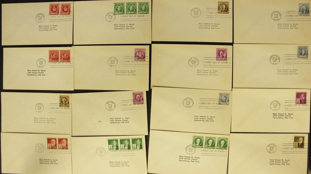 US Stamps #859-893 First Day Covers Addressed with
