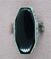 Antique German Sterling Silver Onyx Ring Sz7
