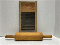 Small washboard and wood rolling pin