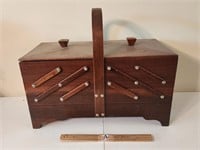 Large Vintage Wooden Sewing Box w/ Contents