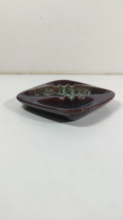 Vintage Brown And Turquoise Drip Glazed Ashtray