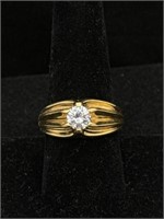 Vintage 18k HGE Gold CZ Men’s Ring Size 9