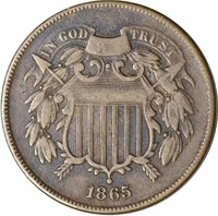 1865 TWO CENT PIECE - FINE DETAILS, CORROSION