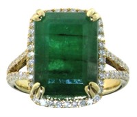 14kt Gold 8.48 ct GIA Emerald & Diamond Ring