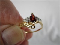 10 Gold Vintage Diamond & Marquise Ruby Ring