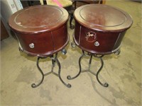 Pair of Metal Base Small Drum Tables