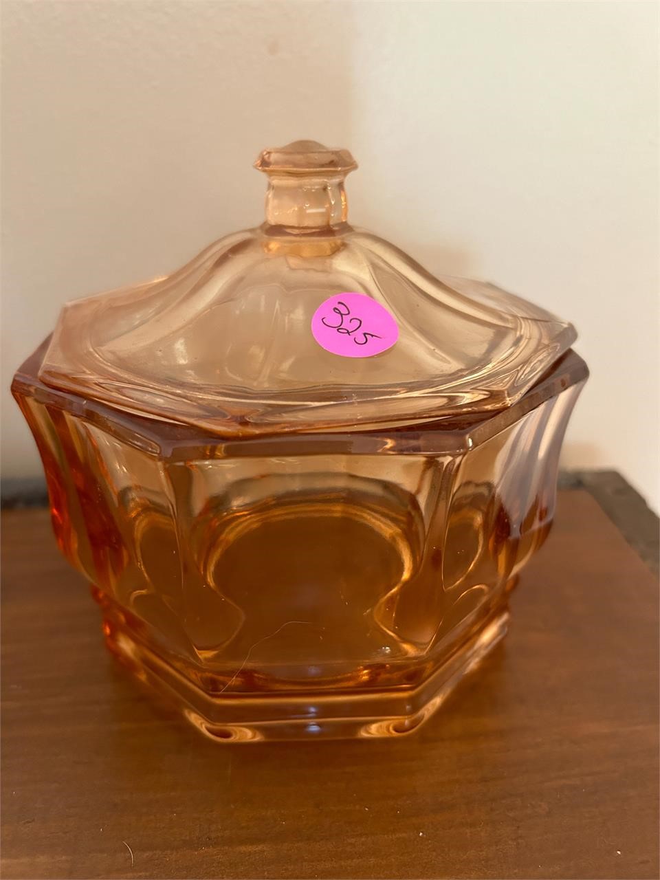 Vintage Indiana Glass Concord Pink Octagon Lidded