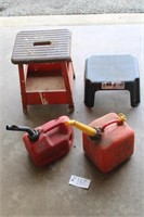 (2) Gas Cans, (2) Stools