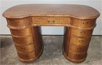 Antique Oak 11 Drawer Kidney Shaped Desk