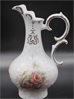 Porcelain Ewer / Pitcher Vase w/ Pink Rose