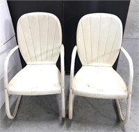 Pair of vintage metal shell back patio chairs
