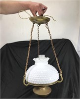 Vintage hobnail milk glass hanging lamp