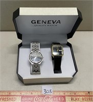 PAIR OF WRIST WATCHES WITH DISPLAY CASE