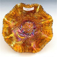 Imperial Amber Open Rose Ruffled Bowl