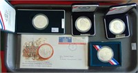 4 Modern Silver Dollars & a Franklin Mint Medal