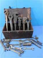 Vintage Wood Toolbox w/Wrenches(no all Vintage)
