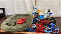 Dog Supplies. Bed, leashes, harnesses, collars,