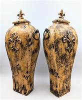 Distressed Yellow/ Brown Urn Vase Set