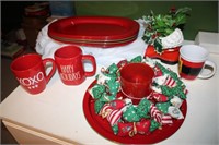 Plastic platters, mugs, decor