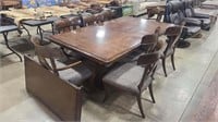 CONTEMPORARY WOOD DINING TABLE W/ 8 CHAIRS & LEAF