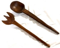 Carved wooden spoon & fork 19" long