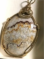 Wire Wrapped Large Mexican Lace Agate Pendant