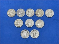 Lot of Misc Silver Quarters (10)