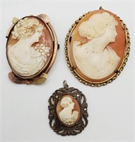 (U) vtg Shell Cameo Brooches and Sterling Silver