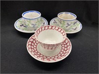 3 Design Spatter Cups and Saucers
