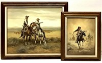 (2pc) J. Kauffman (20th C.)  Western Oil On Canvas