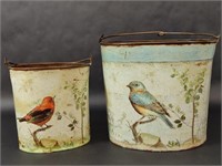 Metal Pail with Eastern Blue Bird and Red Cardinal