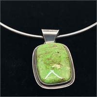 Sterling & Green Stone Pendant w/ Choker Necklace
