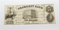 1852 GRAMERCY BANK of LAFAYETTE INDIANA $5 NOTE