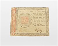 JANUARY 14, 1779 $60 CONTINENTAL CURRENCY - VF
