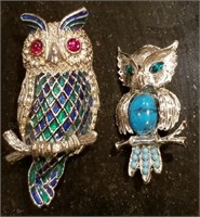 Two Owl Brooches, Tallest 2.5"