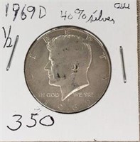 1969D  Kennedy Half Dollar 40% Silver AU