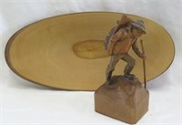 Folk Art Carved Wood Hiking Man figure- Birch tray