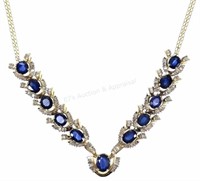 14k Yellow Gold, Diamond & Blue Sapphire Necklace