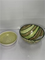 Large Handpainted Ceramic Bowl & smaller bowl