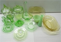 Lot of Green & Yellow Depression Glass