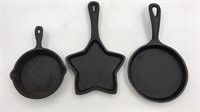 3 Small Cast Iron Star, Round, Skillet