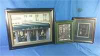 3 framed pictures : Paris, Cafe, & wine