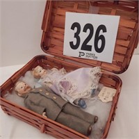 CIVIL WAR SOLDIER AND LADY DOLLS IN BASKET 6 IN