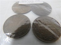 4 Canada Large Cents 1907 1912 1916 1920