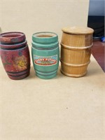 Vintage 3 Wooden Barrel Advertising,One with Lid