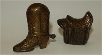Vintage Metal Cowboy Boot & Horse Saddle