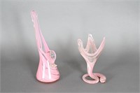 Vintage Murano Pink Swirl Swung Glass Art Vases