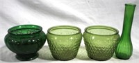 Green Glass Items - 4pcs
