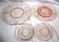 4 Pink Depression Glass Plates