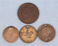 1851 Large Cent + 3 Holed Coins